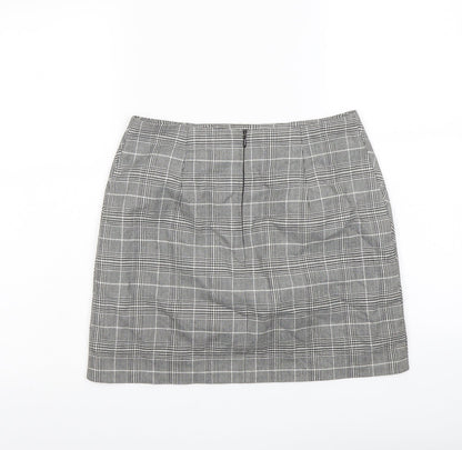 H&M Womens Grey Plaid Polyester A-Line Skirt Size 8 Zip