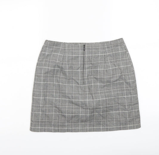 H&M Womens Grey Plaid Polyester A-Line Skirt Size 8 Zip
