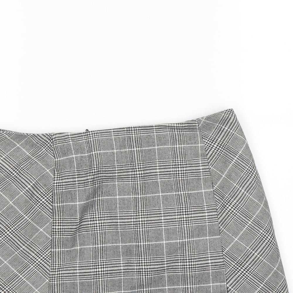 H&M Womens Grey Plaid Polyester A-Line Skirt Size 8 Zip