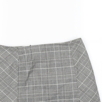 H&M Womens Grey Plaid Polyester A-Line Skirt Size 8 Zip