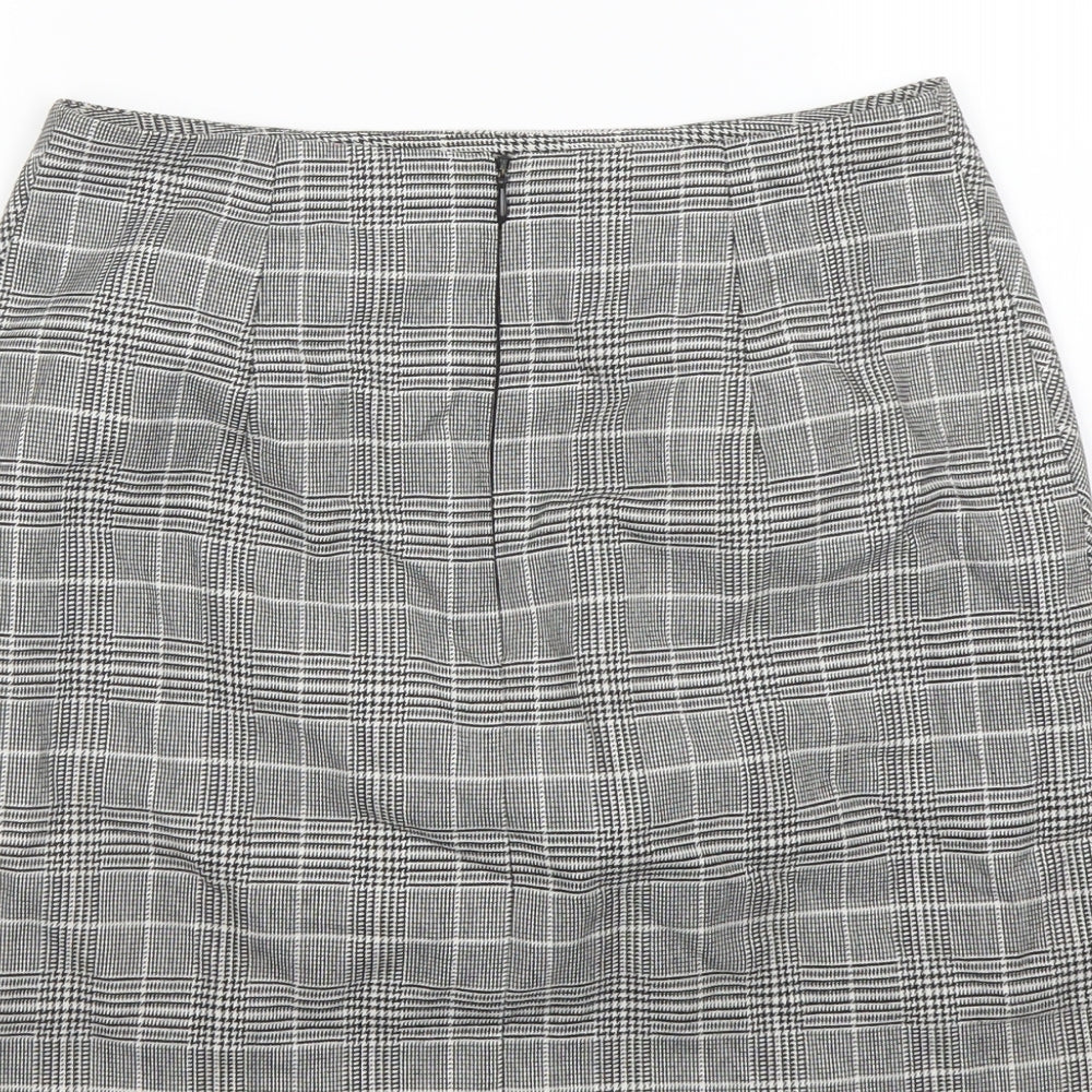 H&M Womens Grey Plaid Polyester A-Line Skirt Size 8 Zip