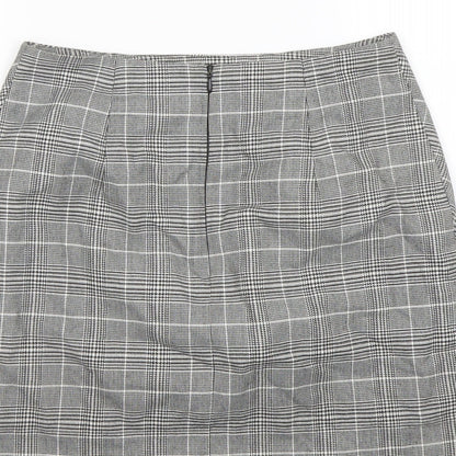 H&M Womens Grey Plaid Polyester A-Line Skirt Size 8 Zip
