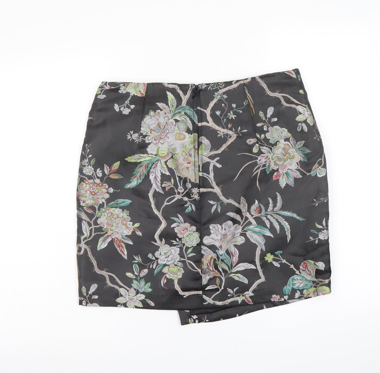 H&M Womens Black Floral Polyester A-Line Skirt Size 12 Zip