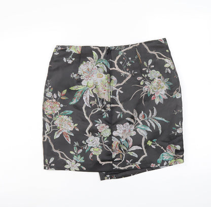 H&M Womens Black Floral Polyester A-Line Skirt Size 12 Zip