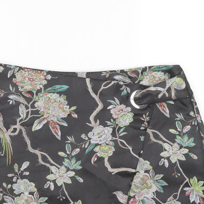H&M Womens Black Floral Polyester A-Line Skirt Size 12 Zip
