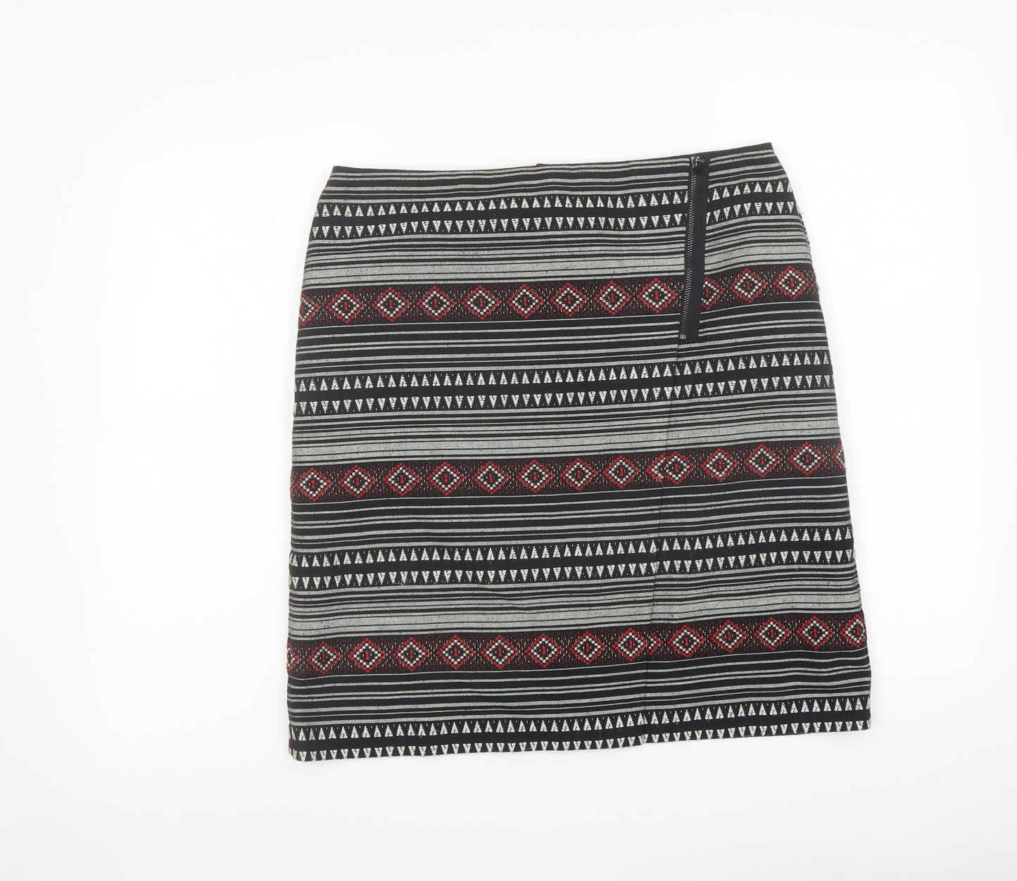 Marks and Spencer Womens Black Geometric Polyester A-Line Skirt Size 12 Zip