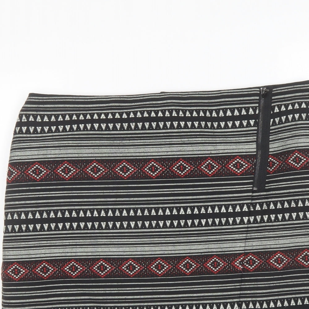 Marks and Spencer Womens Black Geometric Polyester A-Line Skirt Size 12 Zip
