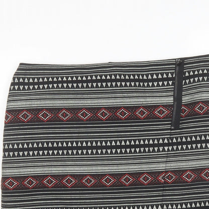 Marks and Spencer Womens Black Geometric Polyester A-Line Skirt Size 12 Zip