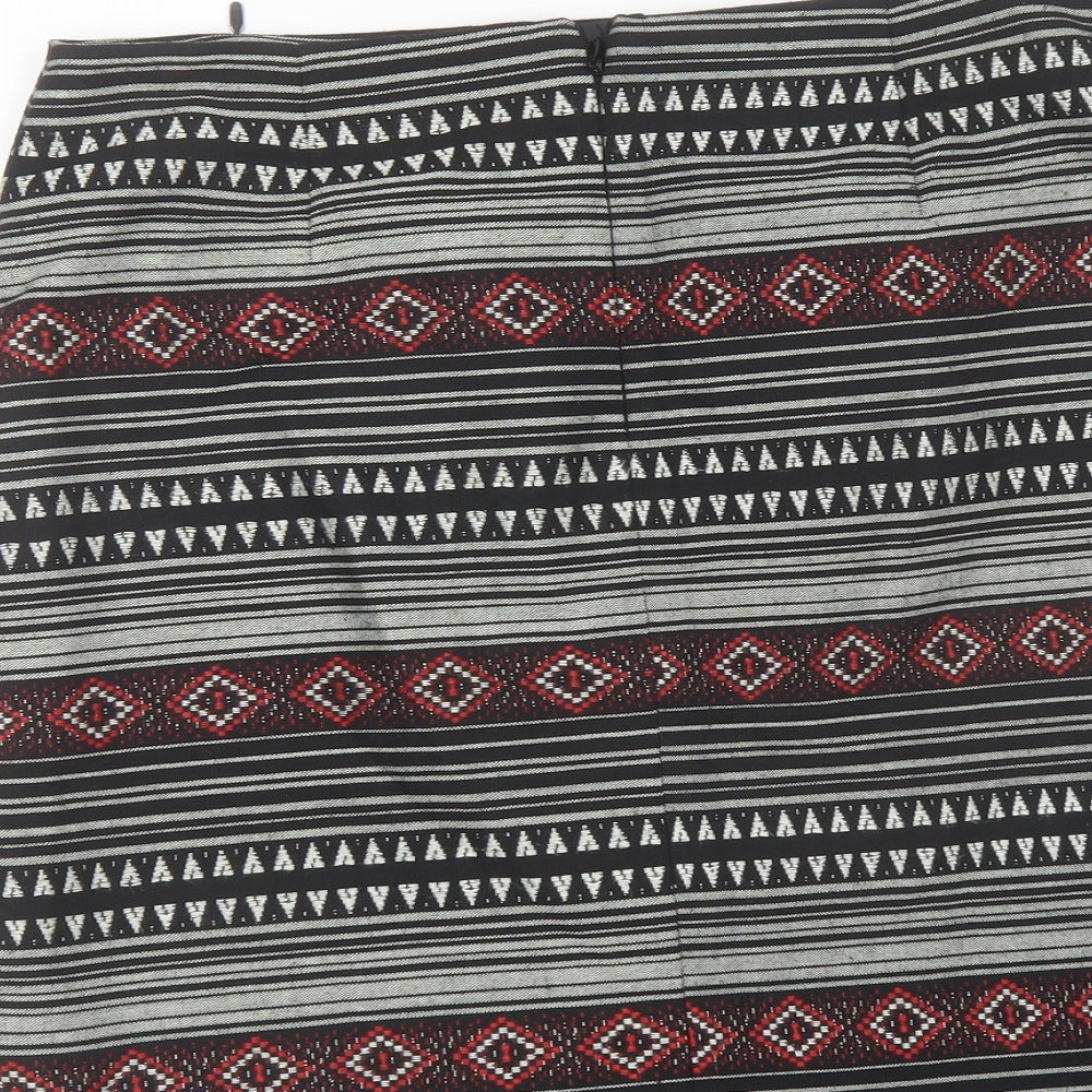 Marks and Spencer Womens Black Geometric Polyester A-Line Skirt Size 12 Zip