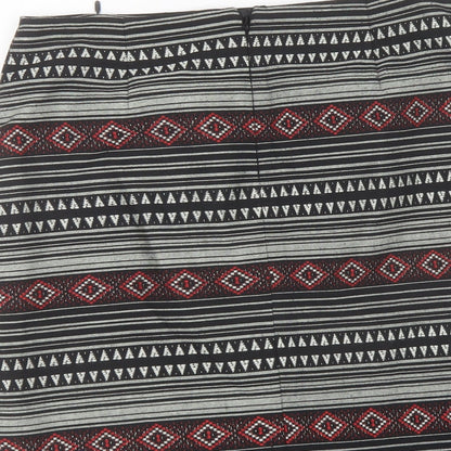 Marks and Spencer Womens Black Geometric Polyester A-Line Skirt Size 12 Zip