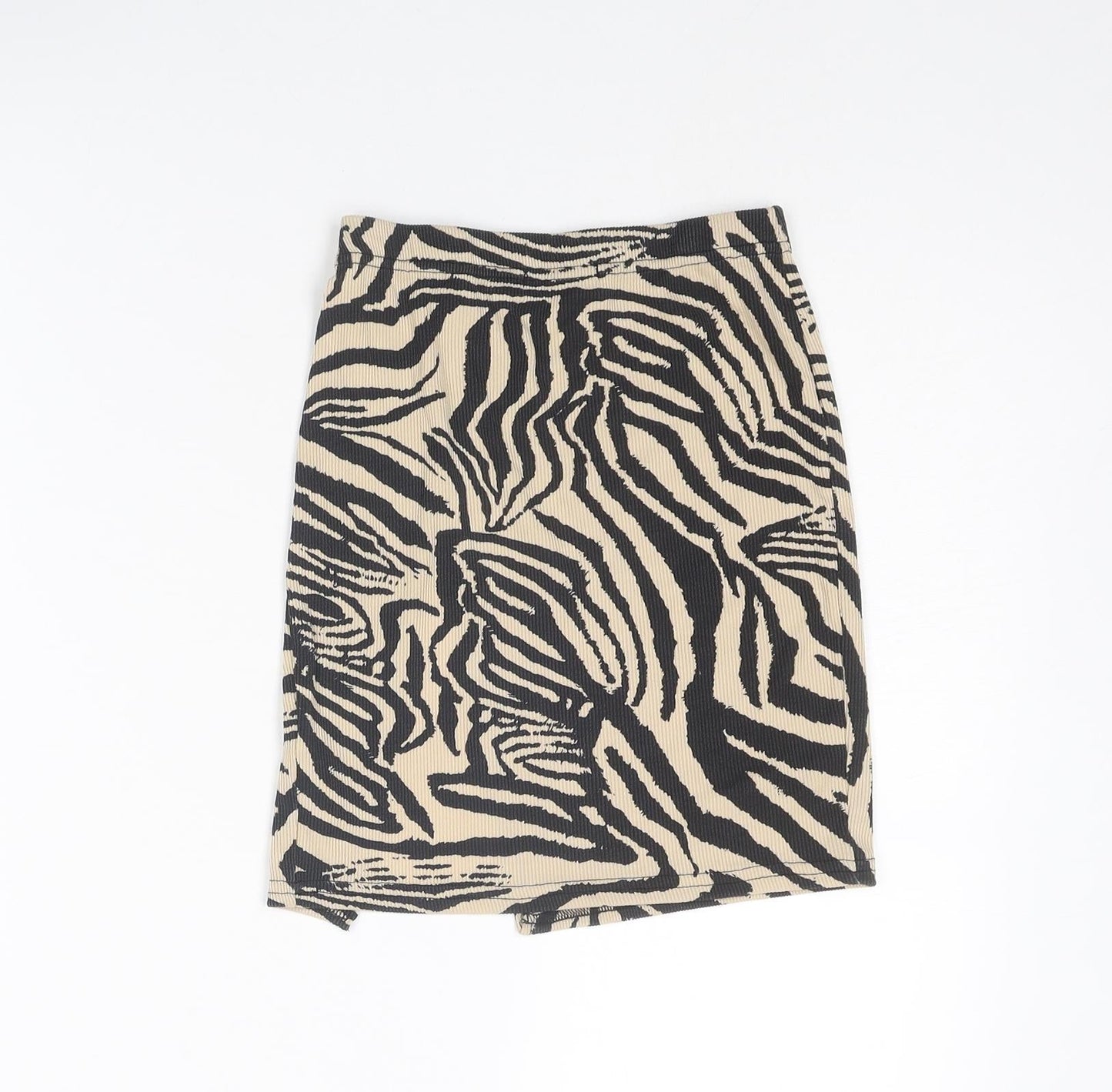 PRETTYLITTLETHING Womens Beige Animal Print Polyester A-Line Skirt Size 6 - Tiger pattern