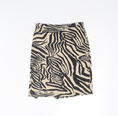 PRETTYLITTLETHING Womens Beige Animal Print Polyester A-Line Skirt Size 6 - Tiger pattern