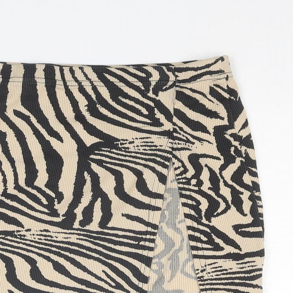PRETTYLITTLETHING Womens Beige Animal Print Polyester A-Line Skirt Size 6 - Tiger pattern