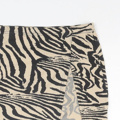 PRETTYLITTLETHING Womens Beige Animal Print Polyester A-Line Skirt Size 6 - Tiger pattern