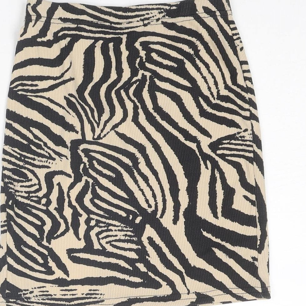 PRETTYLITTLETHING Womens Beige Animal Print Polyester A-Line Skirt Size 6 - Tiger pattern