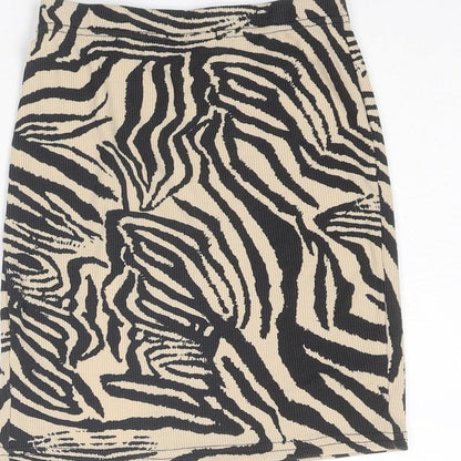 PRETTYLITTLETHING Womens Beige Animal Print Polyester A-Line Skirt Size 6 - Tiger pattern