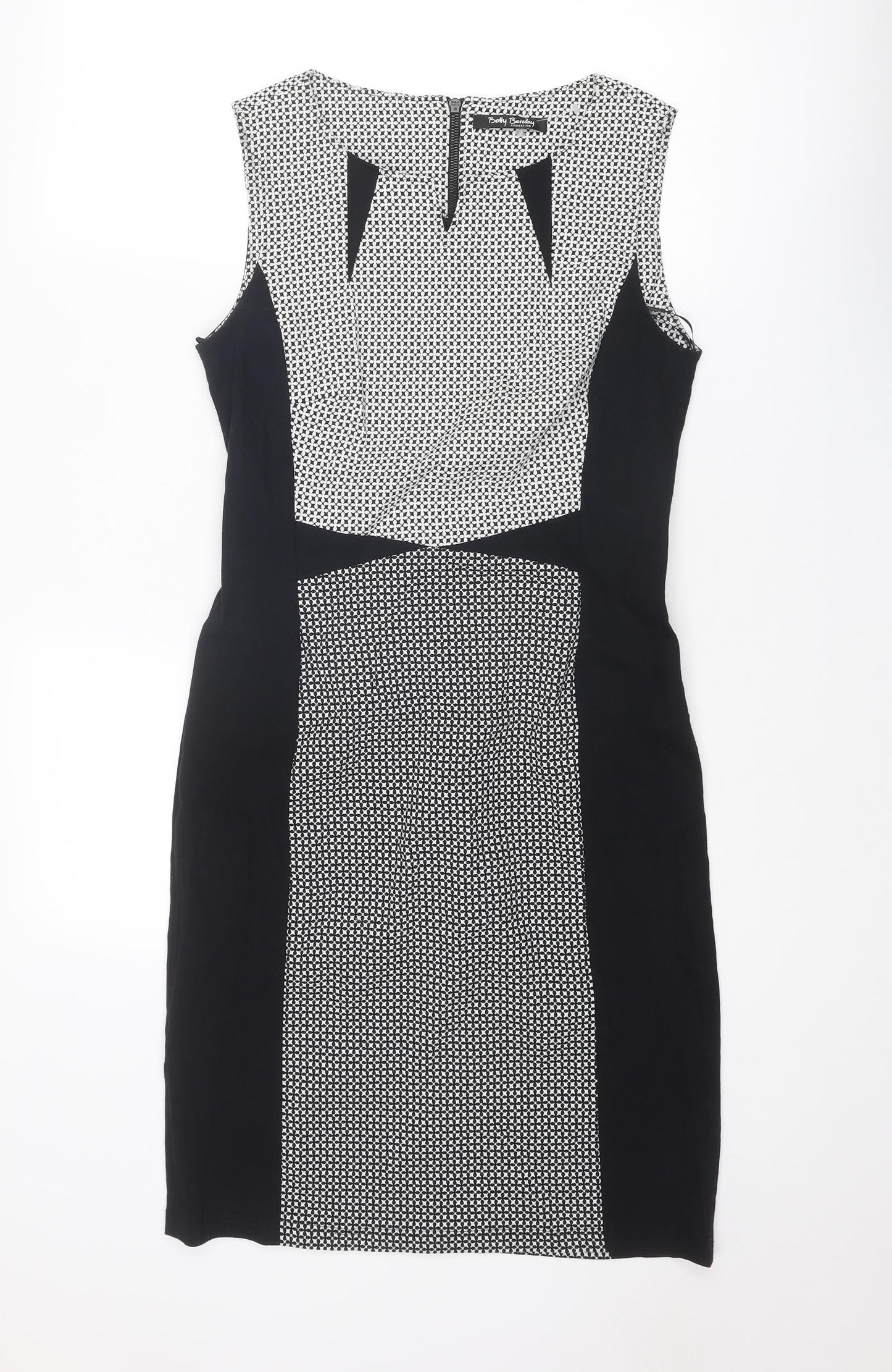 Betty Barclay Womens Black Geometric Cotton Shift Size 12 Round Neck Zip