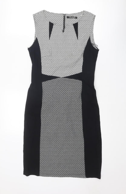 Betty Barclay Womens Black Geometric Cotton Shift Size 12 Round Neck Zip