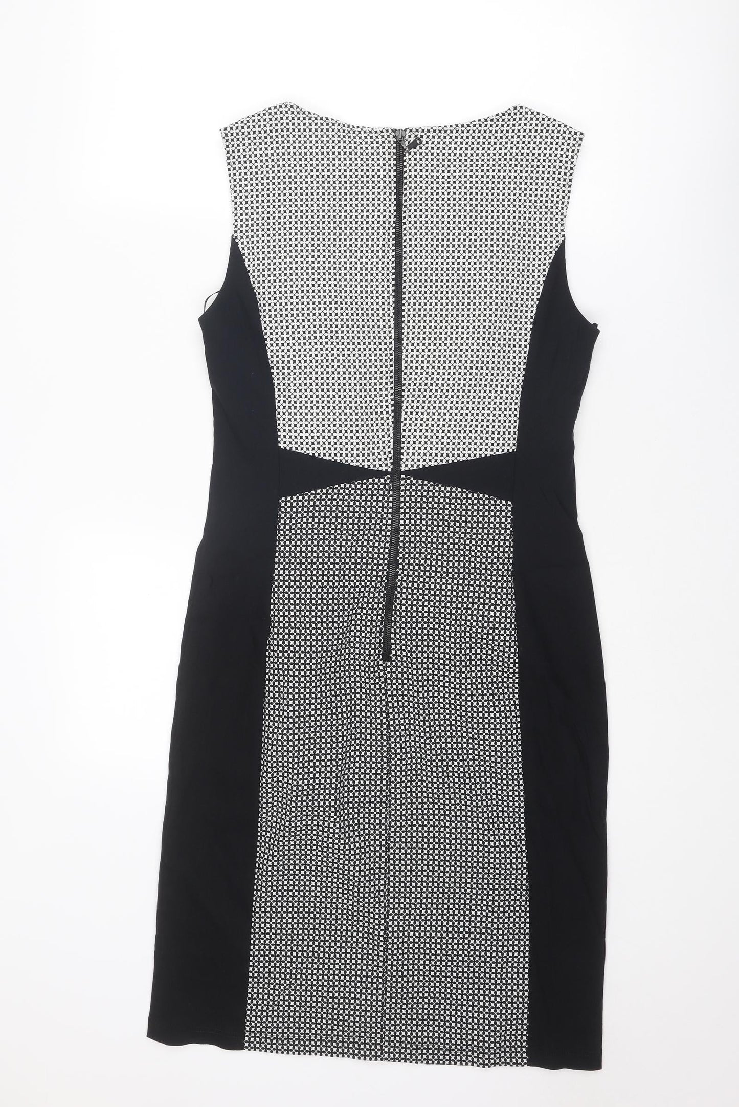 Betty Barclay Womens Black Geometric Cotton Shift Size 12 Round Neck Zip