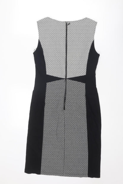 Betty Barclay Womens Black Geometric Cotton Shift Size 12 Round Neck Zip