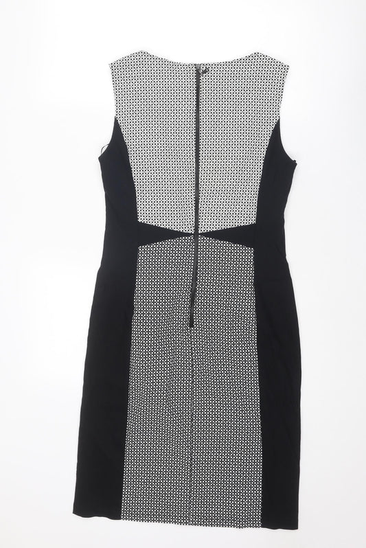 Betty Barclay Womens Black Geometric Cotton Shift Size 12 Round Neck Zip