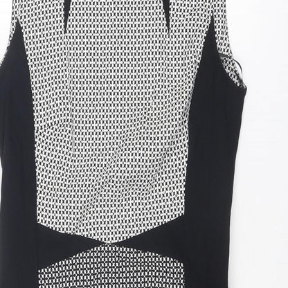 Betty Barclay Womens Black Geometric Cotton Shift Size 12 Round Neck Zip