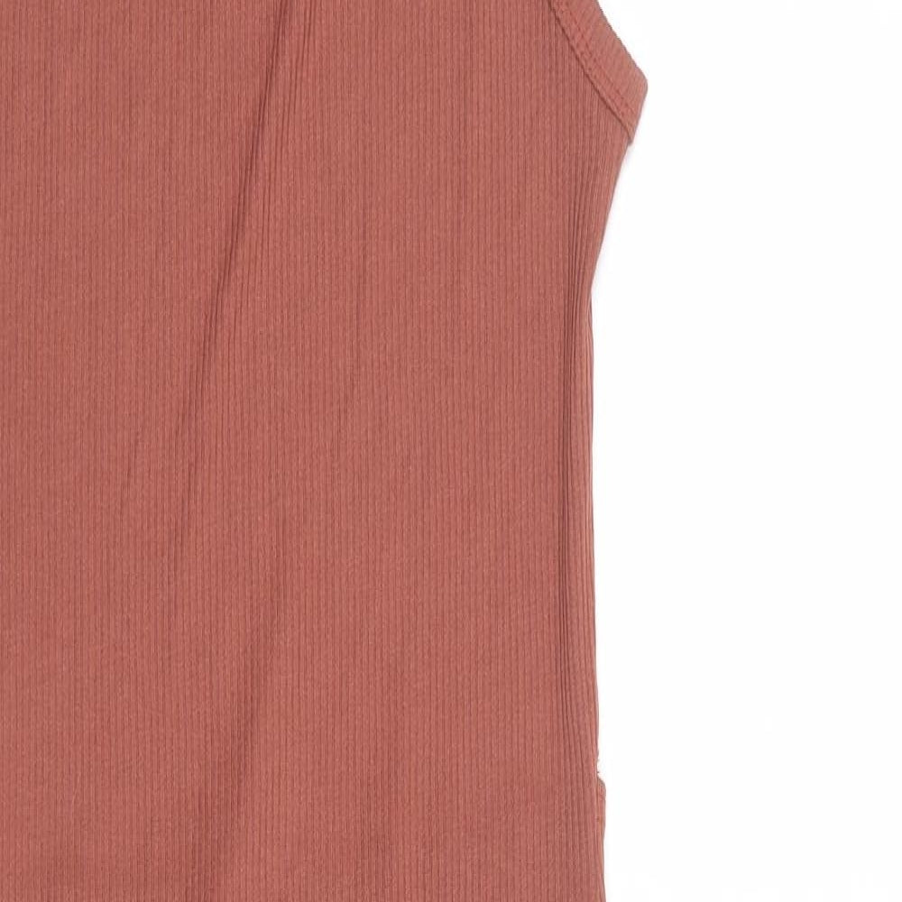 PRETTYLITTLETHING Womens Brown Polyester Tank Dress Size 10 Square Neck Pullover - Open Back