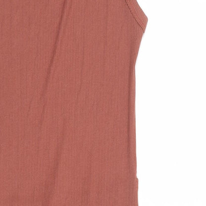 PRETTYLITTLETHING Womens Brown Polyester Tank Dress Size 10 Square Neck Pullover - Open Back