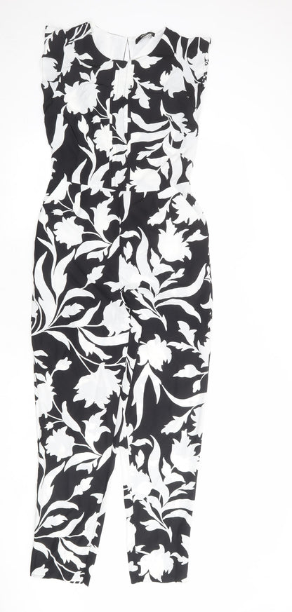 Oasis Womens Black Floral Polyester Jumpsuit One-Piece Size 8 L28 in Button