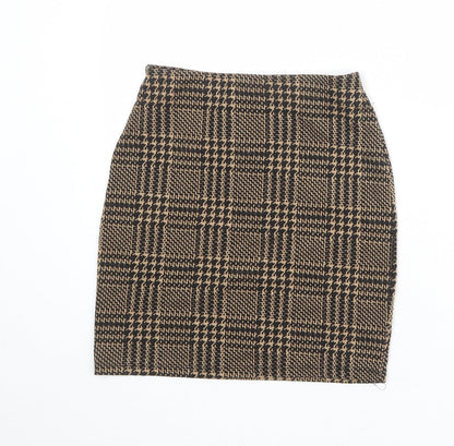 New Look Womens Black Geometric Polyester A-Line Skirt Size 6 - Houndstooth pattern