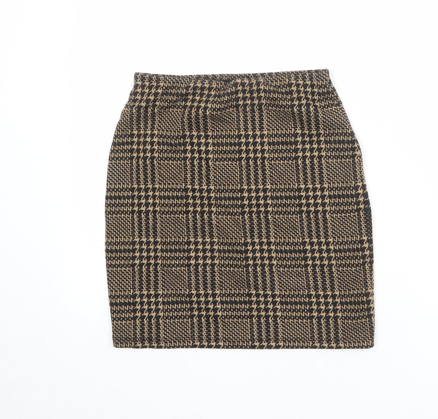 New Look Womens Black Geometric Polyester A-Line Skirt Size 6 - Houndstooth pattern