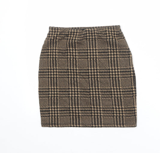 New Look Womens Black Geometric Polyester A-Line Skirt Size 6 - Houndstooth pattern