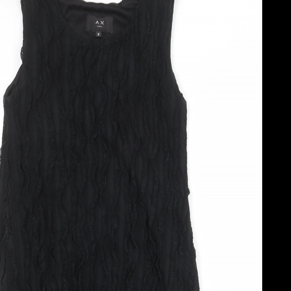 AX Paris Womens Black Polyester Tank Dress Size 8 Boat Neck Pullover - Textured