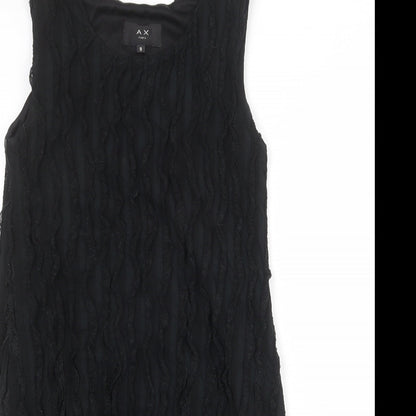 AX Paris Womens Black Polyester Tank Dress Size 8 Boat Neck Pullover - Textured