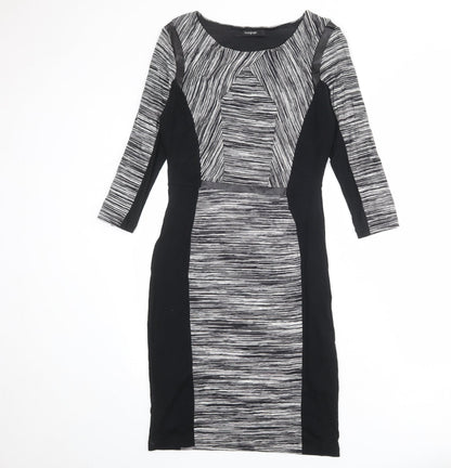 Autograph Womens Black Striped Polyester Pencil Dress Size 10 Boat Neck Pullover