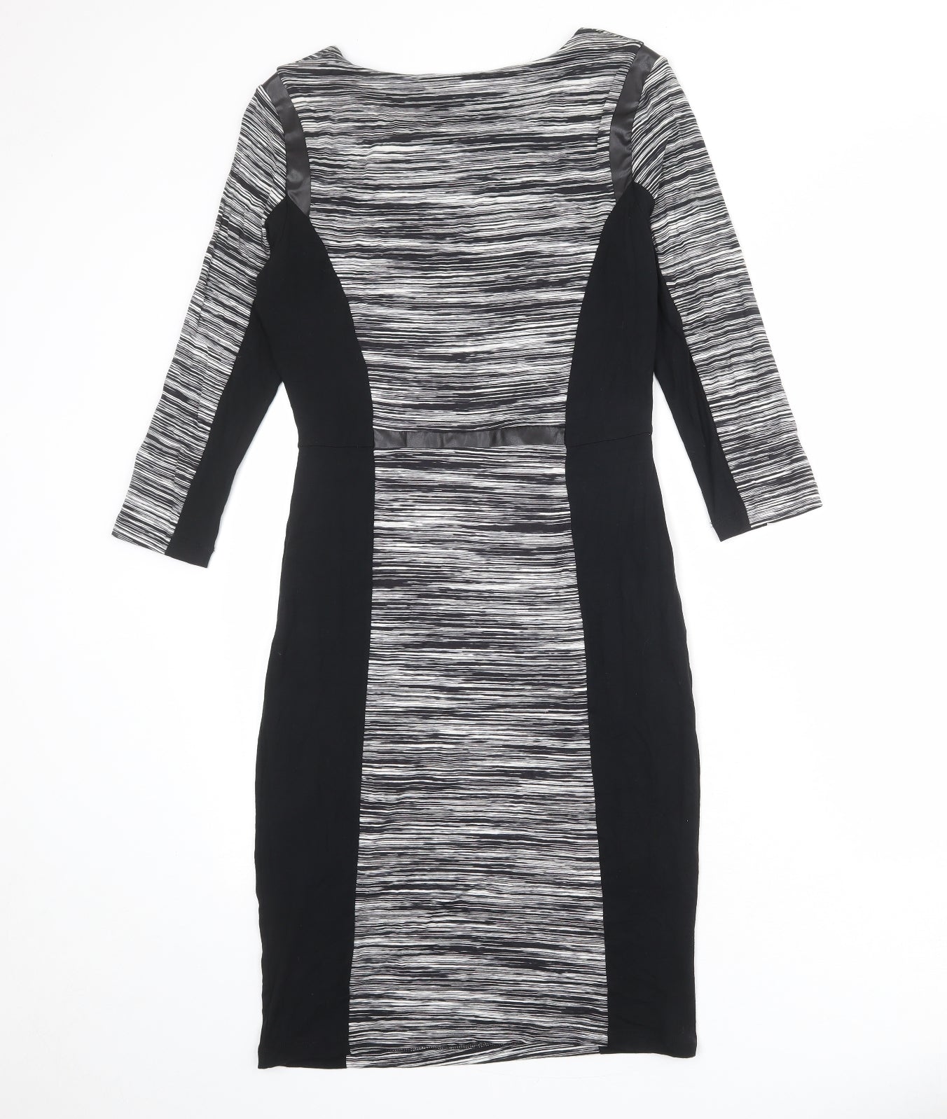 Autograph Womens Black Striped Polyester Pencil Dress Size 10 Boat Neck Pullover