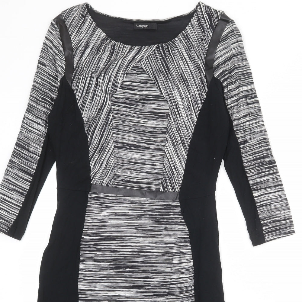 Autograph Womens Black Striped Polyester Pencil Dress Size 10 Boat Neck Pullover