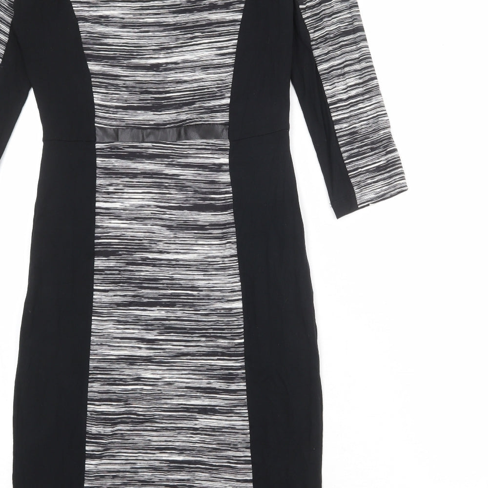 Autograph Womens Black Striped Polyester Pencil Dress Size 10 Boat Neck Pullover