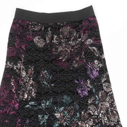 Classic Womens Black Floral Polyester Swing Skirt Size 8
