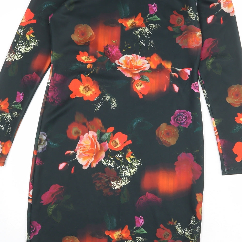 B.You Womens Black Floral Polyester Sheath Size 12 Boat Neck Pullover