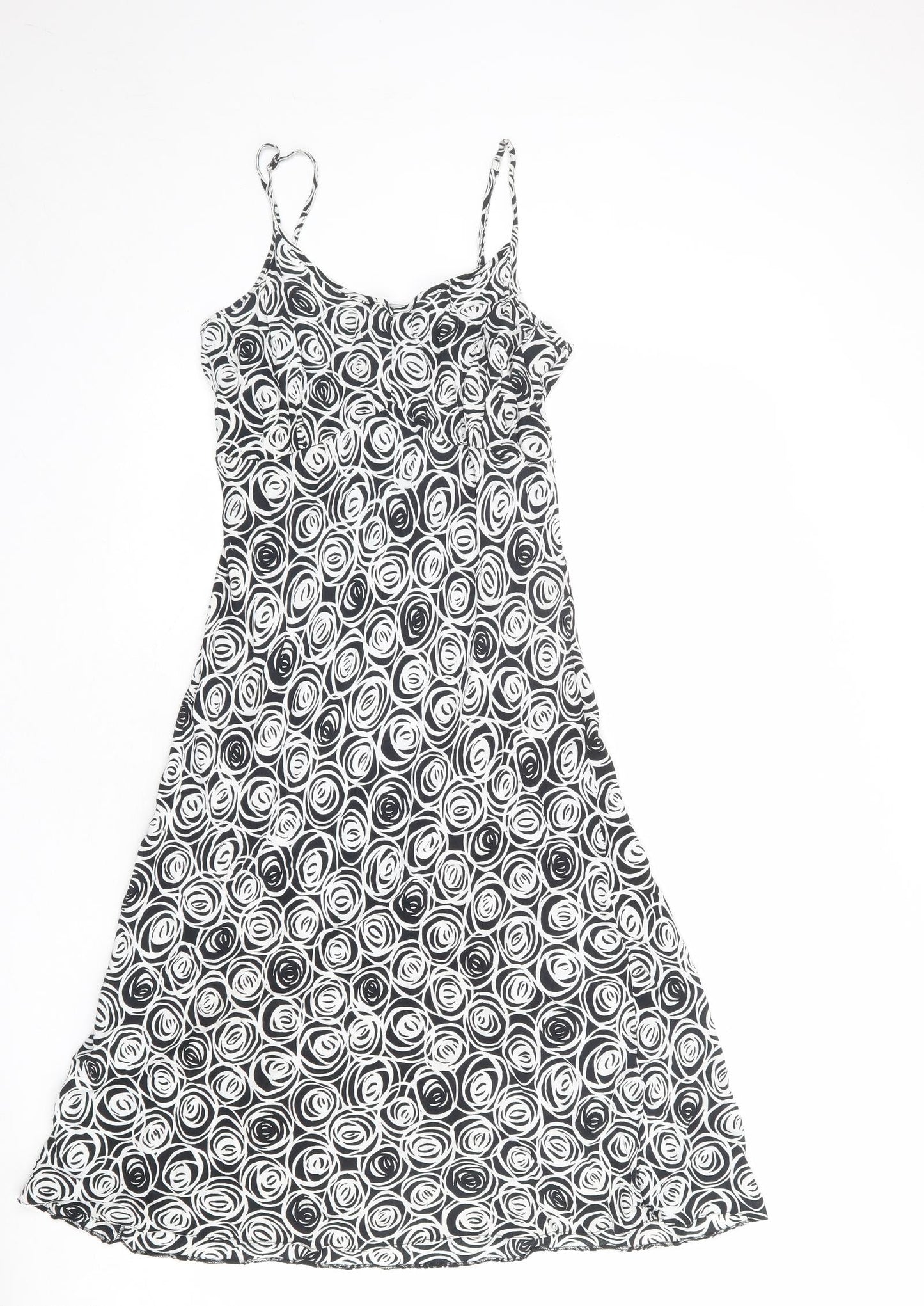 Bonmarché Womens Black Geometric Viscose A-Line Size 12 Round Neck Pullover