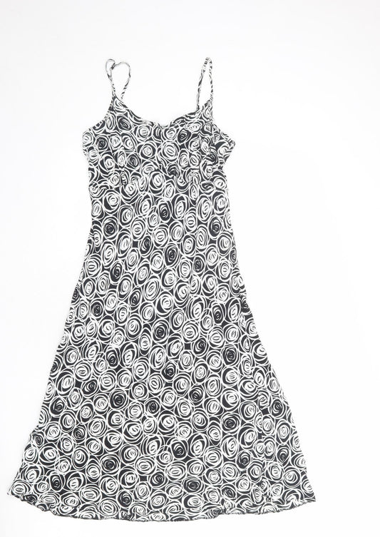 Bonmarché Womens Black Geometric Viscose A-Line Size 12 Round Neck Pullover