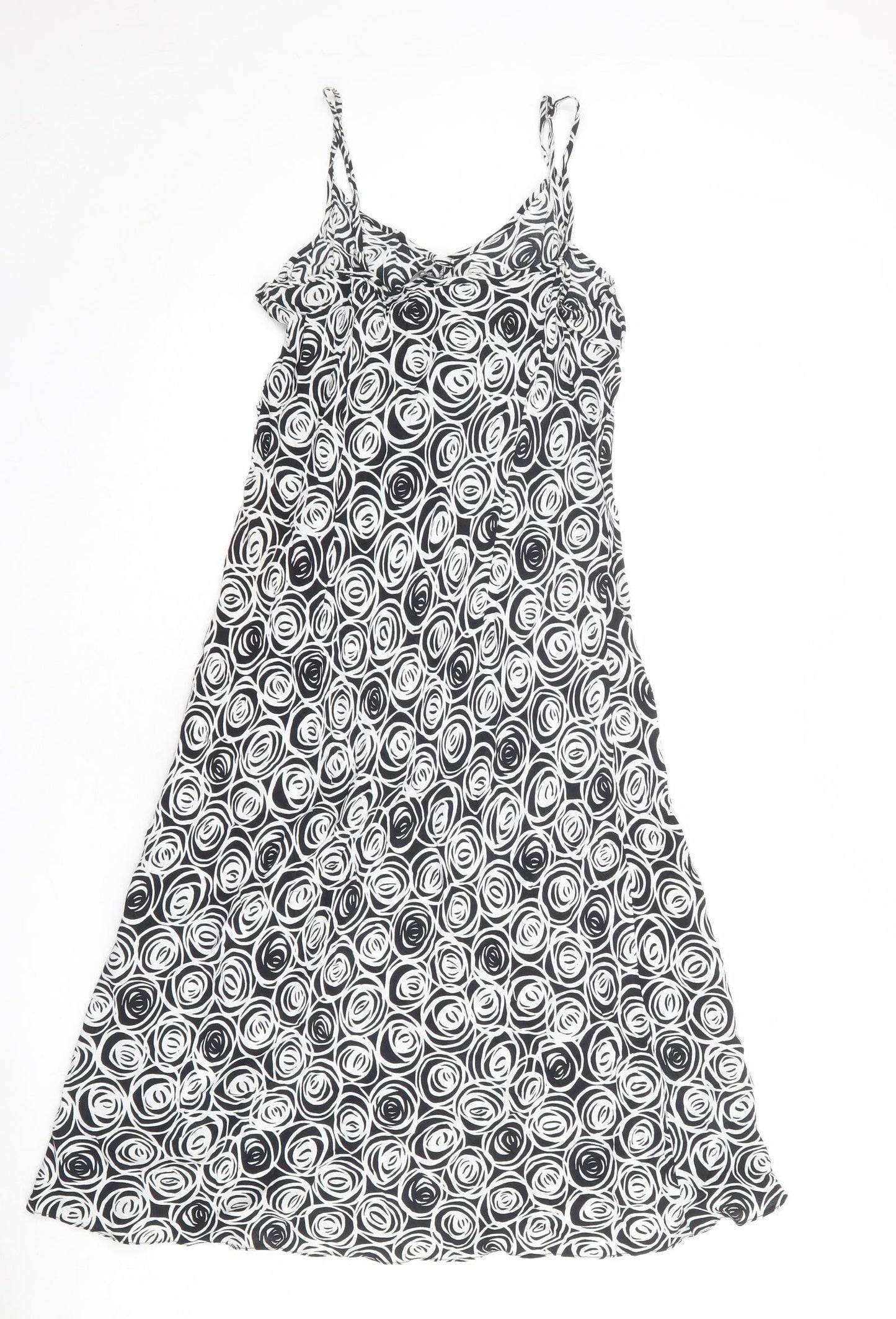 Bonmarché Womens Black Geometric Viscose A-Line Size 12 Round Neck Pullover