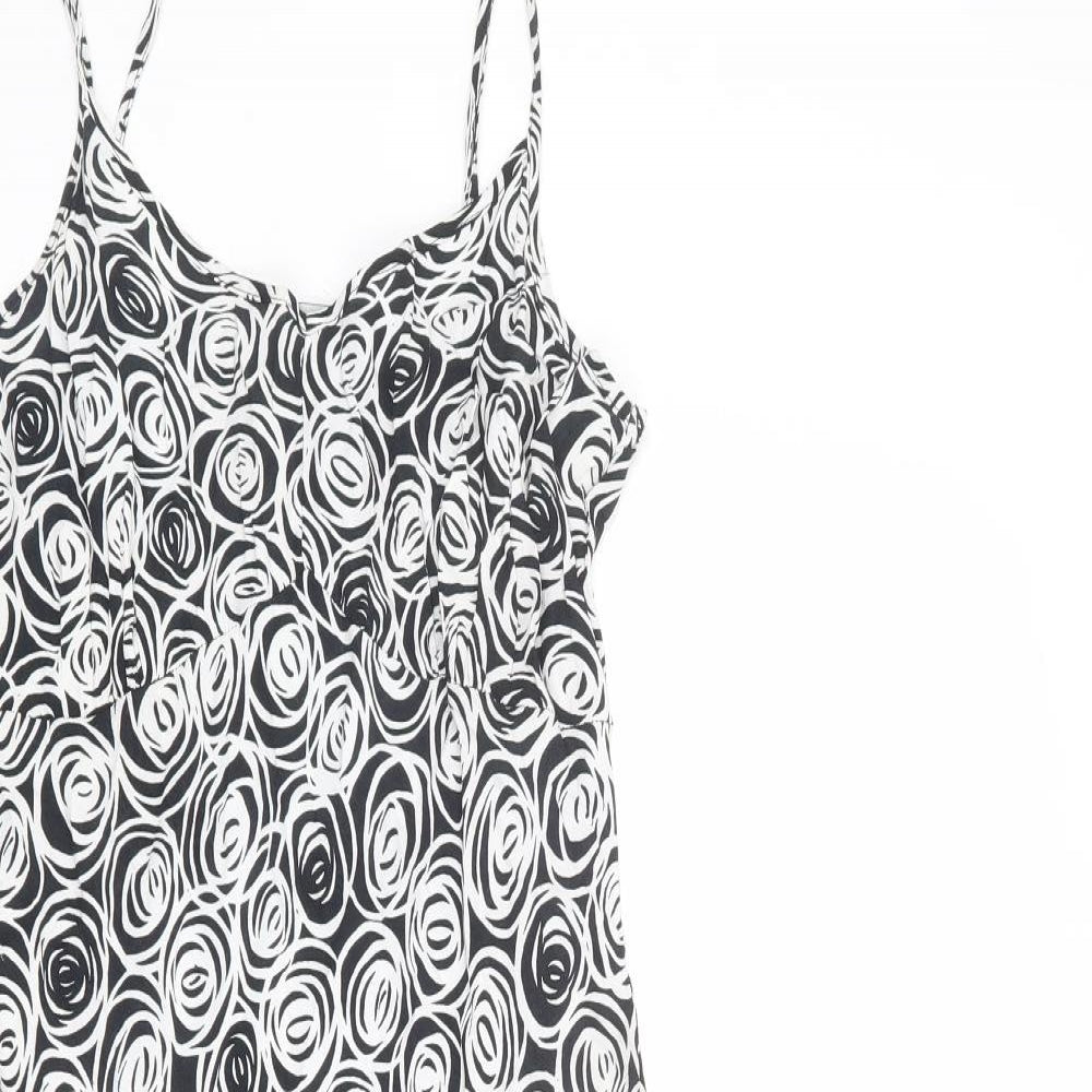 Bonmarché Womens Black Geometric Viscose A-Line Size 12 Round Neck Pullover