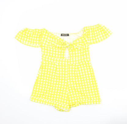 Misspap Womens Yellow Check Polyester Playsuit One-Piece Size 10 L3 in Pullover