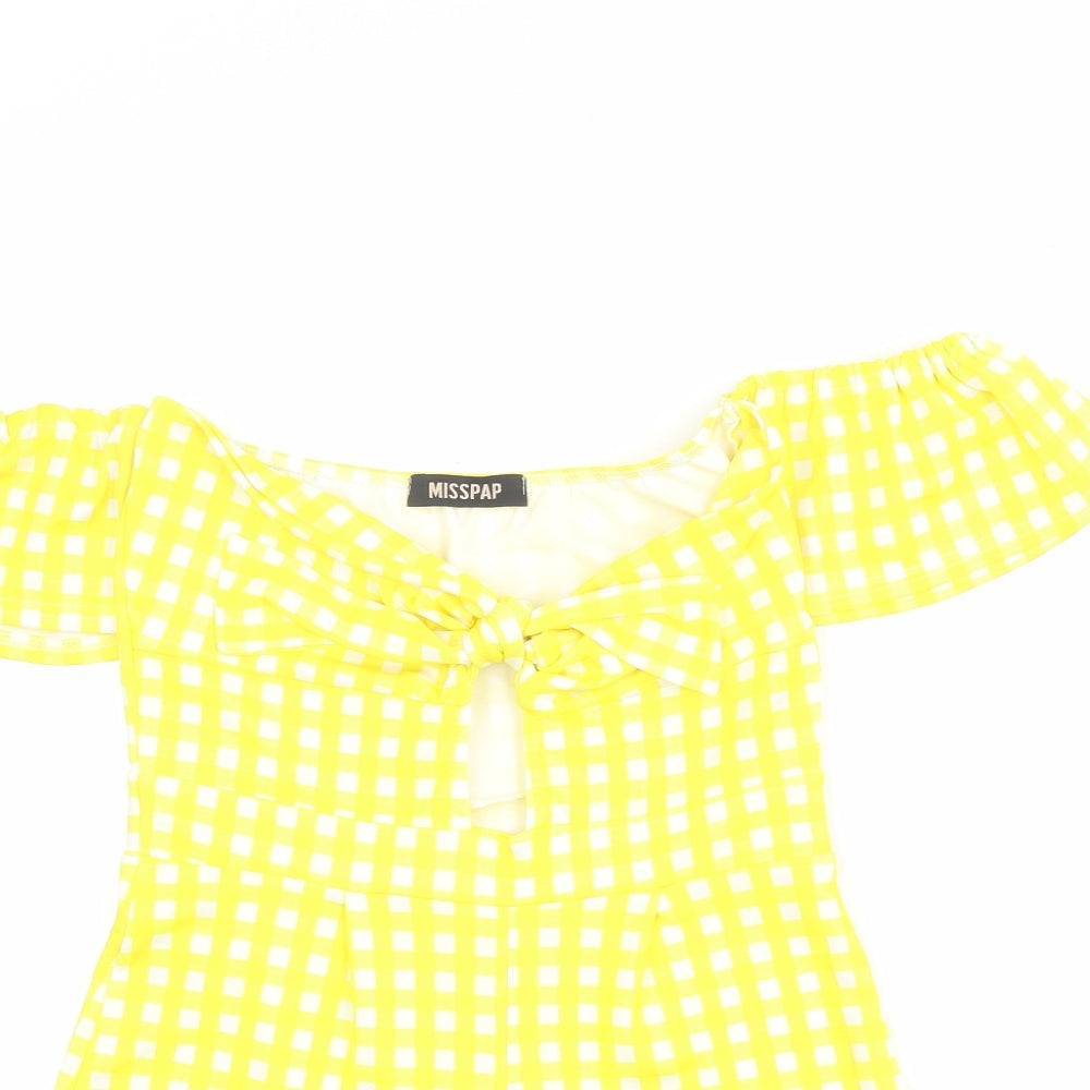 Misspap Womens Yellow Check Polyester Playsuit One-Piece Size 10 L3 in Pullover