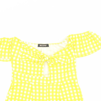 Misspap Womens Yellow Check Polyester Playsuit One-Piece Size 10 L3 in Pullover