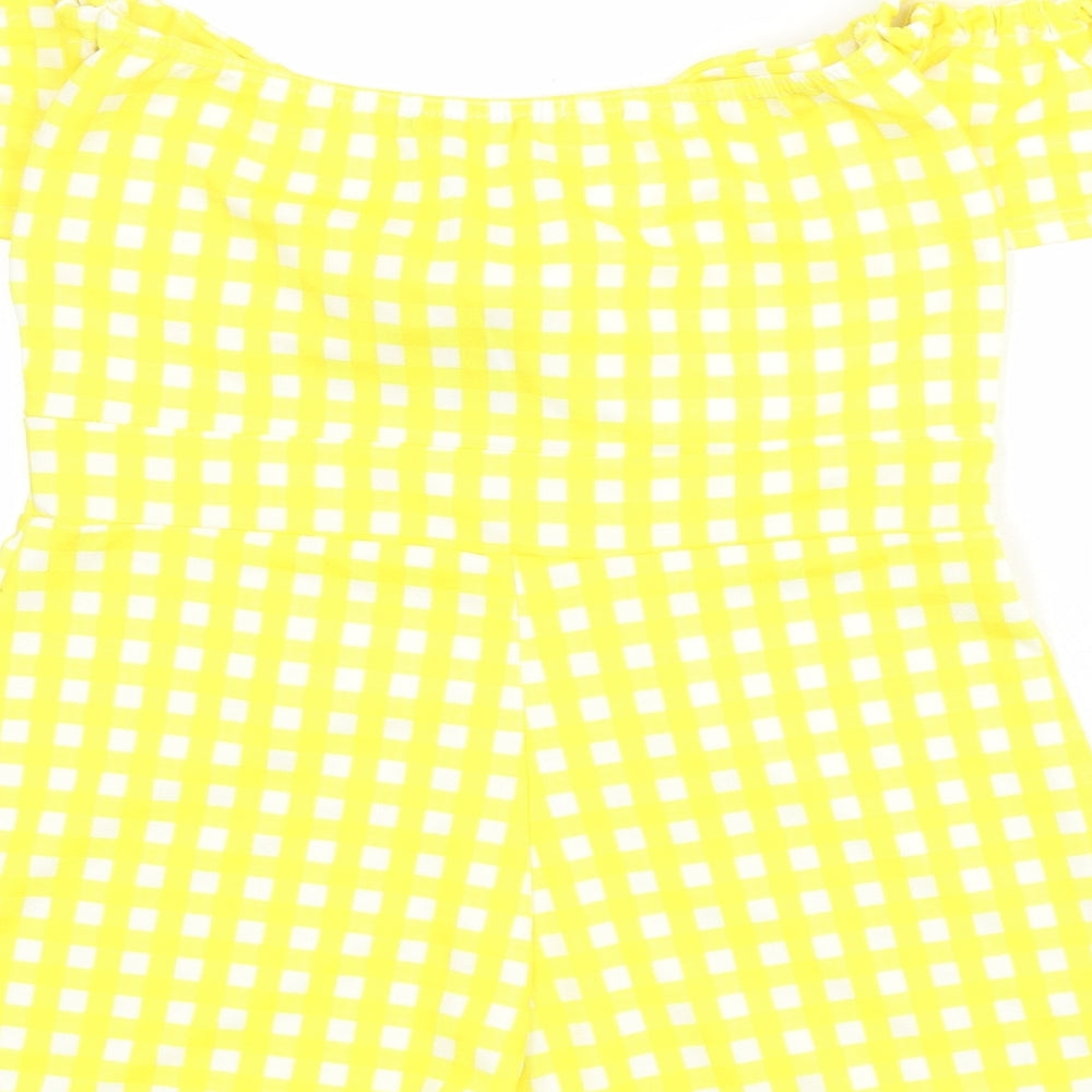 Misspap Womens Yellow Check Polyester Playsuit One-Piece Size 10 L3 in Pullover