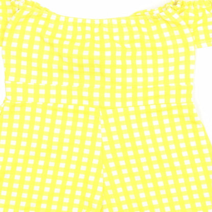 Misspap Womens Yellow Check Polyester Playsuit One-Piece Size 10 L3 in Pullover