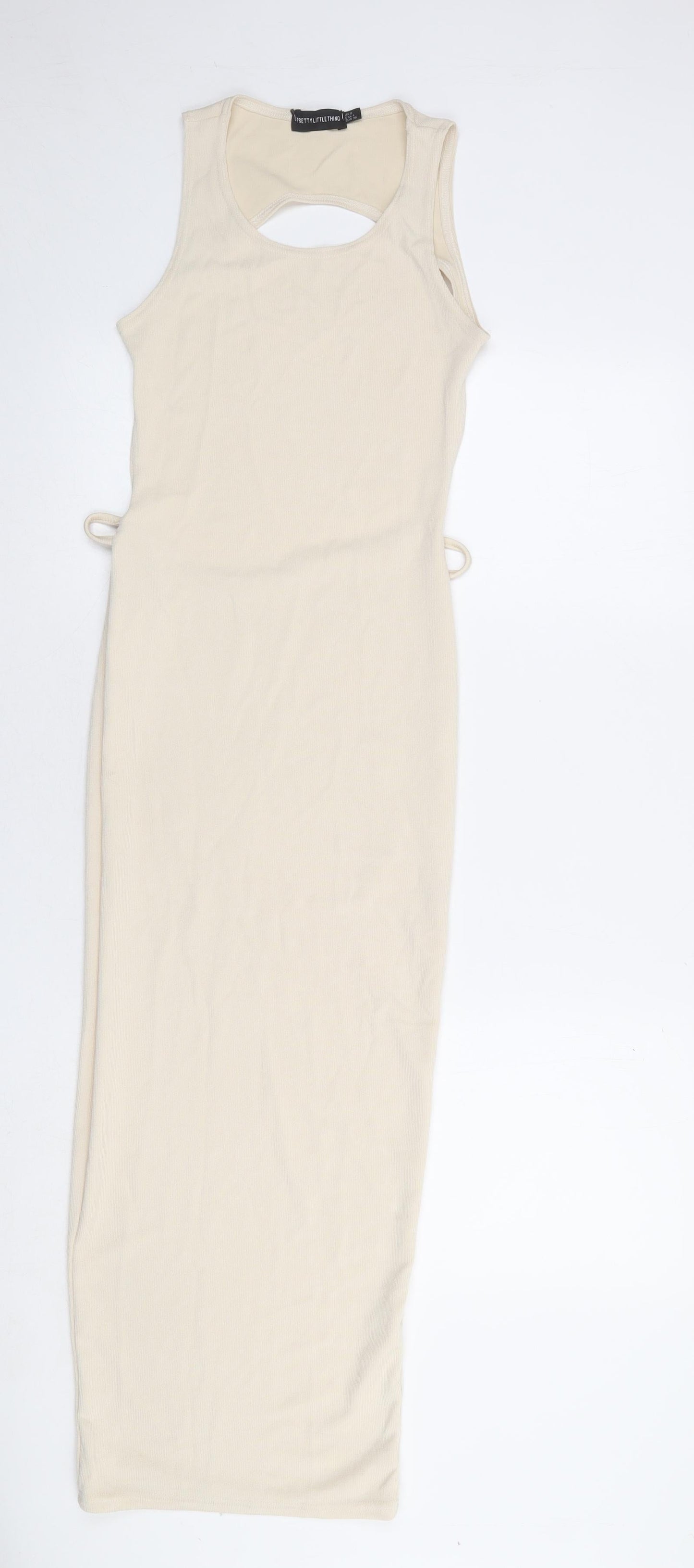 PRETTYLITTLETHING Womens Beige Polyester Maxi Size 8 Round Neck Pullover